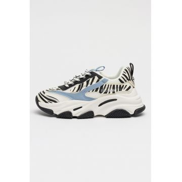 Pantofi sport Possession cu aspect masiv si insertii din plasa - Alb/Negru/Albastru lavanda