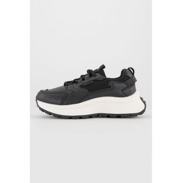 Pantofi sport wedge cu garnituri de piele ecologica - Negru