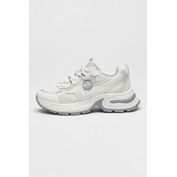 Tenisi din piele ecologica si plasa cu platforma - Alb/Argintiu