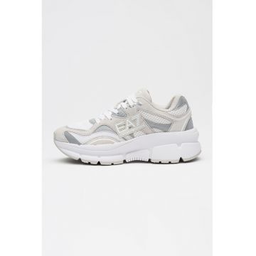 Pantofi sport cu logo si insertii de plasa - Gri deschis/Argintiu