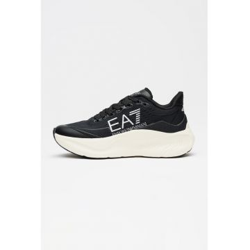 Pantofi sport cu logo si talpa wedge - Negru/Argintiu