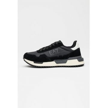 Pantofi sport din piele cu garnituri din piele intoarsa - Alb/Negru