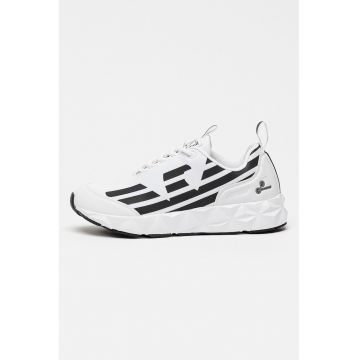 Pantofi sport din plasa cu garnituri din material sintetic si logo - Alb/Negru