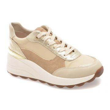 Pantofi sport GEOX bej, D65WAB, din material textil si piele naturala