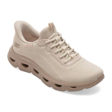 Pantofi sport SKECHERS nude, BOBS ARC WAVES, din material textil
