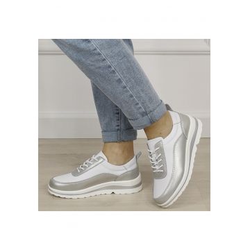 Sneakers albi/argintii din piele naturala 5090 M6 19279 - Argintiu