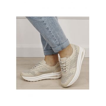 Sneakers piele naturala bej - perforat - Corina M4 19370 - Bej