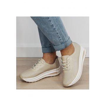 Sneakersi bej perforati din piele naturala 5122 M2 19255 - Bej