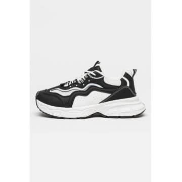Pantofi sport cu talpa cu aspect masiv - Alb/Negru