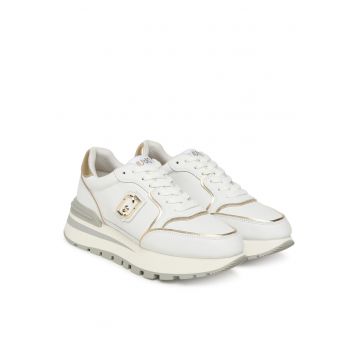 Pantofi sport dama  S1052 - piele naturala - alb/auriu