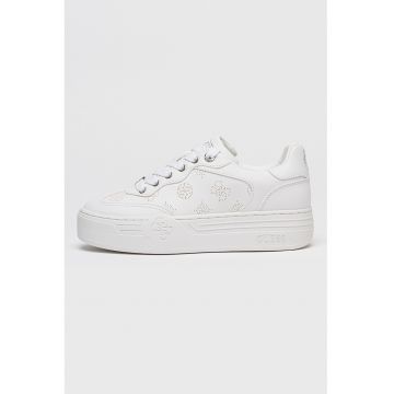 Pantofi sport flatform din piele ecologica cu detalii perforate - Alb optic