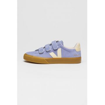 Pantofi sport low cut din piele intoarsa - Albastru pastel/Crem