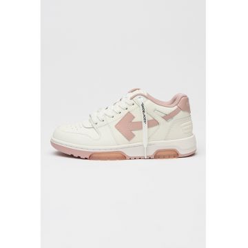 Pantofi sport low-cut din piele si material textil - Alb murdar/Roz prafuit