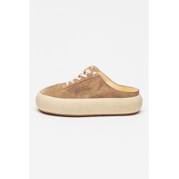 Pantofi sport slip-on Space Sabot din piele intoarsa - Bej deschis/Maro pamantiu
