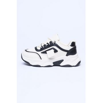 Pantofi sport wedge din piele ecologica - Negru/Alb murdar