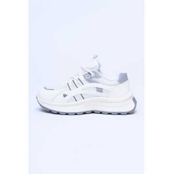 Pantofi sport wedge din plasa cu garnituri din piele ecologica - Gri/Alb murdar