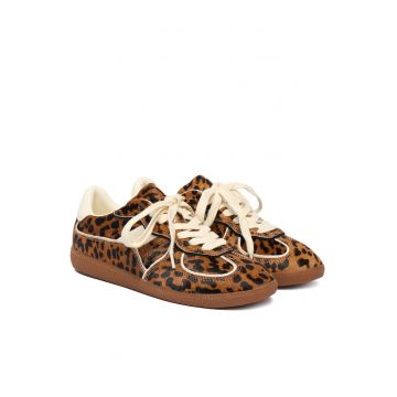 Tenisi dama  model Leopard - piele naturala - maro