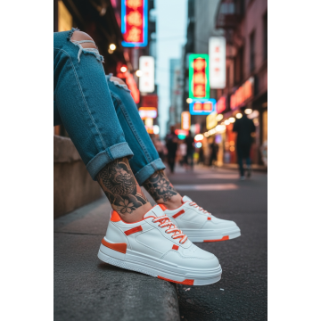 Adidasi dama albi cu portocaliu casual  8002