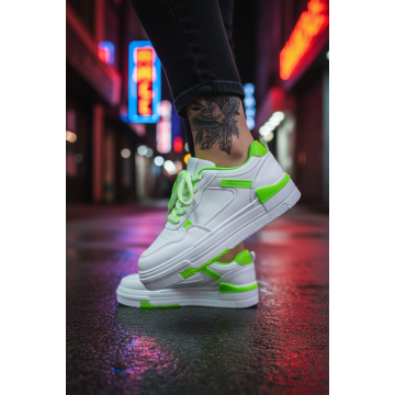 Adidasi dama albi cu verde casual  8002