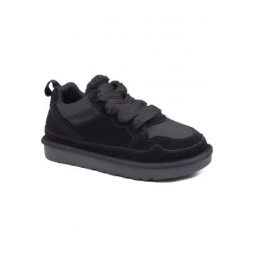 Pantofi dama sport - piele intoarsa si material textil - I1204 - Negru