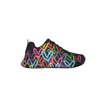 Pantofi sport de piele ecologica cu imprimeu contrastant Uno-Highlight Love - Negru/Turcoaz/Roz