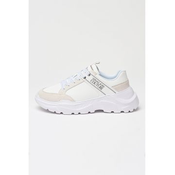 Pantofi sport cu talpa wedge si garnituri de piele ecologica - Alb murdar