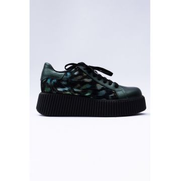 Pantofi sport flatform din piele cu imprimeu abstract - Verde/Negru