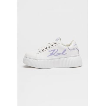 Pantofi sport flatform din piele cu logo Kreeper - Alb/Violet deschis