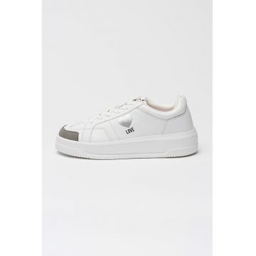 Pantofi sport low-cut de piele cu logo - Gri deschis/Alb murdar