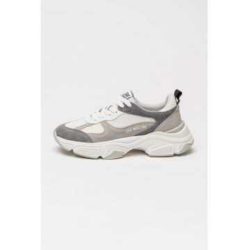 Pantofi sport masivi de piele intoarsa si plasa - Gri deschis/Alb optic/Gri inchis
