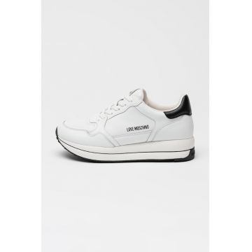 Pantofi sport wedge de piele - Negru/Alb optic