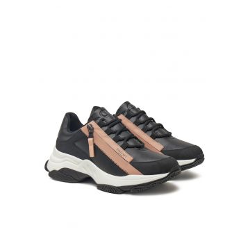 Pantofi sport dama -  piele ecologica - negru/roz -