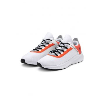 Pantofi sport din piele ecologica si plasa - Alb/Portocaliu