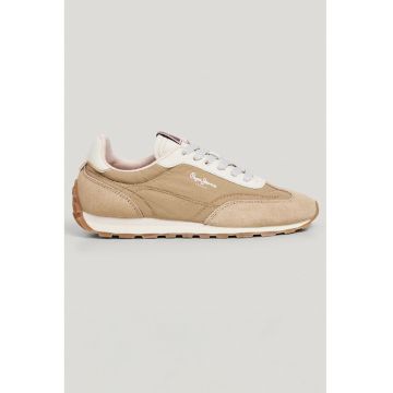 Pantofi sport low-cut cu garnituri de piele intoarsa - Alb/Maro nisip/Violet tyrian