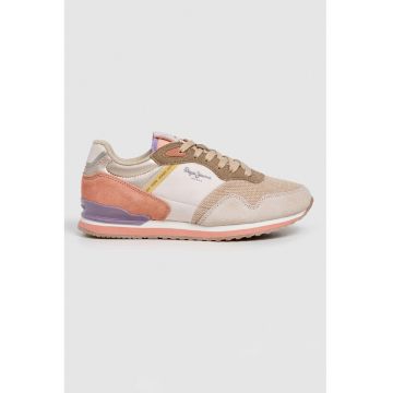 Pantofi sport low-cut cu garnituri de piele intoarsa - Bej/Maro camel/Maro pamantiu