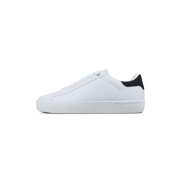 Pantofi sport low-cut de piele ecologica - Alb optic/Bleumarin