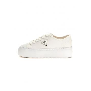 Tenisi low-cut din bumbac cu talpa flatform - Alb