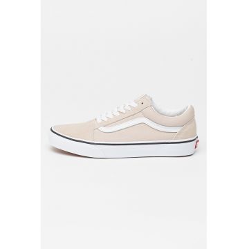 Tenisi unisex de panza cu garnituri de piele intoarsa Old Skool - Alb/Maro camel