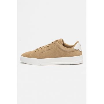 Pantofi sport Court Core din piele intoarsa cu logo discret - Maro camel