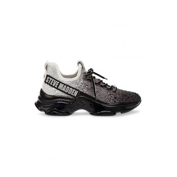 Pantofi sport din material textil cu strasuri Mistica - Alb/Negru/Argintiu