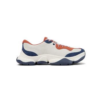 Pantofi sport uni de piele ecologica - Alb/Albastru