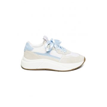 Pantofi sport wedge de piele ecologica - Alb/Alb fildes/Albastru glaciar