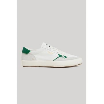 Pantofi sport cu insertii de piele intoarsa - Verde englez/Alb murdar