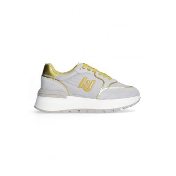 Pantofi sport din piele cu sireturi si platforma - Gri deschis