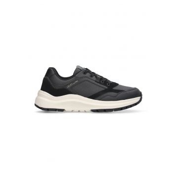 Pantofi sport din piele si piele intoarsa cu imprimeu logo - Negru/Gri antracit