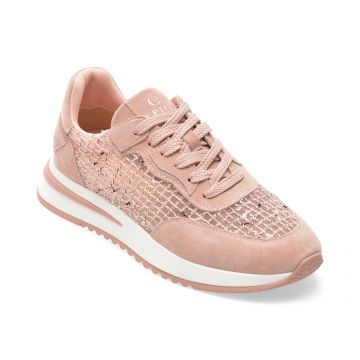 Pantofi sport EPICA roz, QS510, din material textil si piele naturala