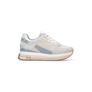 Pantofi sport low-cut cu model monograma - Alb/Albastru prafuit