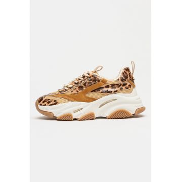 Pantofi sport Possession cu aspect masiv si insertii din plasa - Maro inchis/Caramel