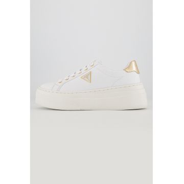 Pantofi sport wedge de piele ecologica - Alb/Auriu