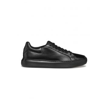 Pantofi sport de piele cu insertii din material textil - Negru